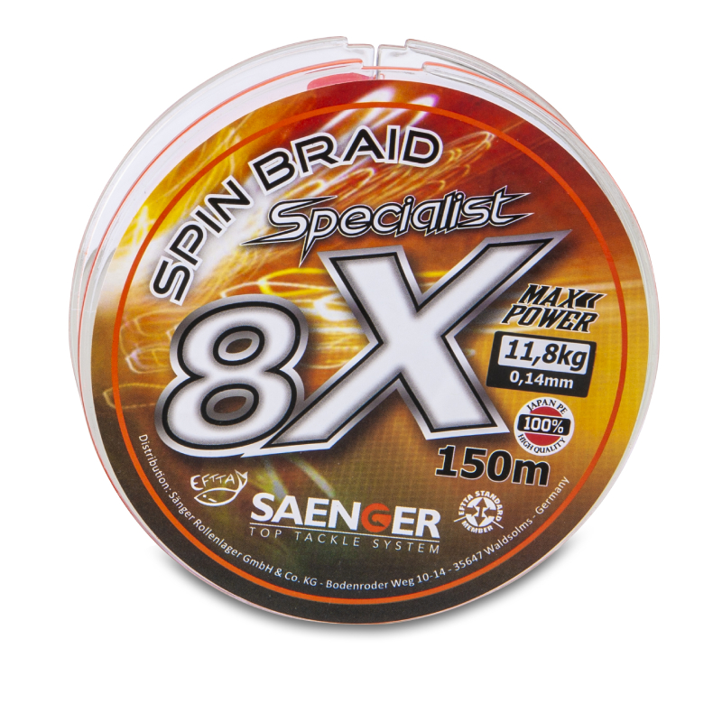 Saenger šňůra 8 X Specialist Spin Braid 150 m 0,16 mm oranžová
