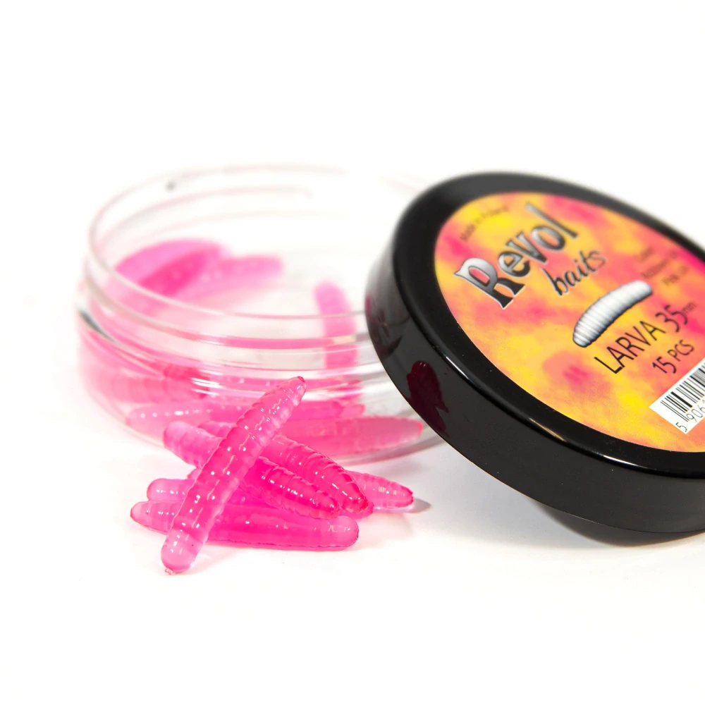 Revol Baits nástraha Larva 35mm příchuť krevetka, barva růžová UV 15ks