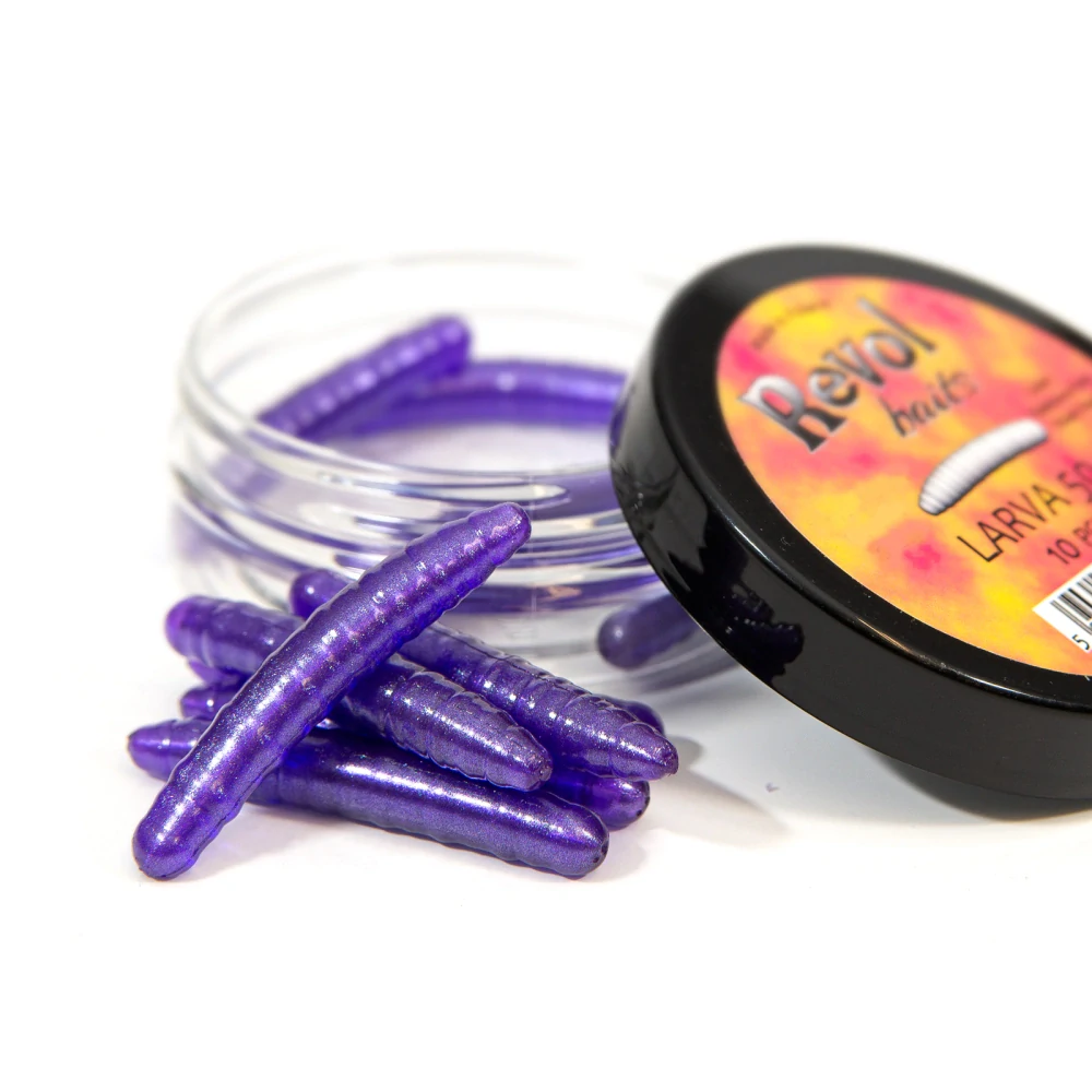 Revol Baits nástraha Larva 50mm příchuť krevetka, barva fialová perleť 10ks