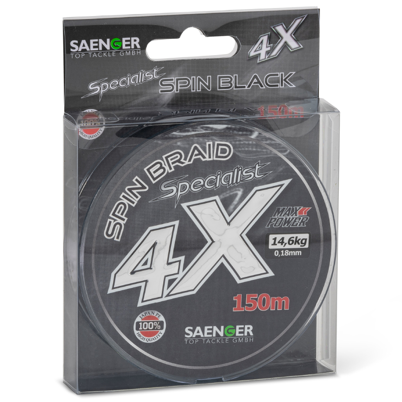 Saenger šňůra Specialist Spin Braid 4X 0,18mm 14,6kg 150m Black
