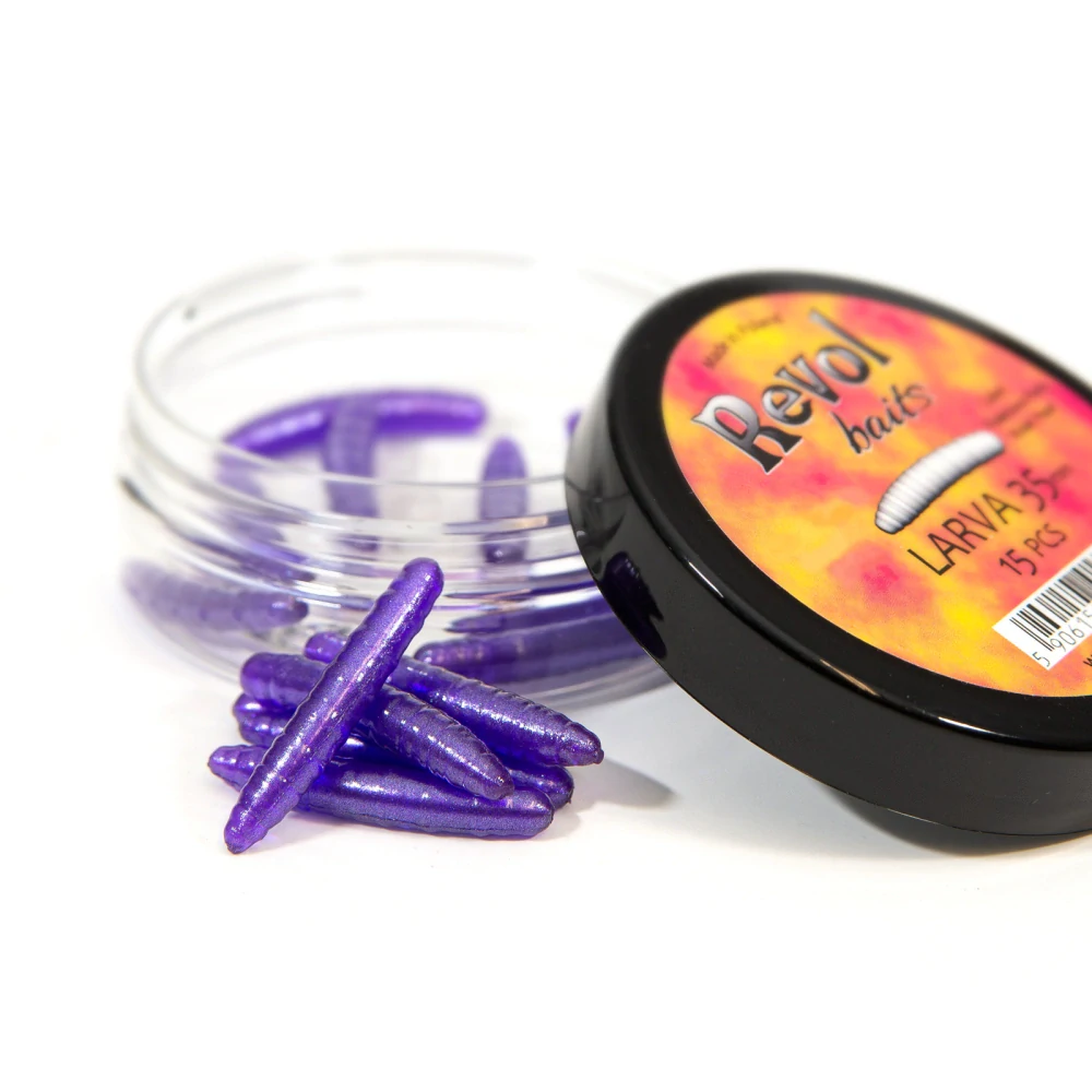 Revol Baits nástraha Larva 35mm príchuť syr-cesnak, farba fialová perleť 15ks