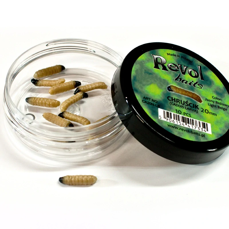 Revol Baits nástraha Caddis Larva 20mm príchuť syr-cesnak, farba svetlo béžová 10ks