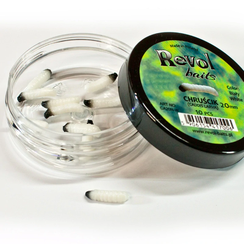 Revol Baits nástraha Caddis Larva 20mm príchuť krevetka, farba biela 10ks