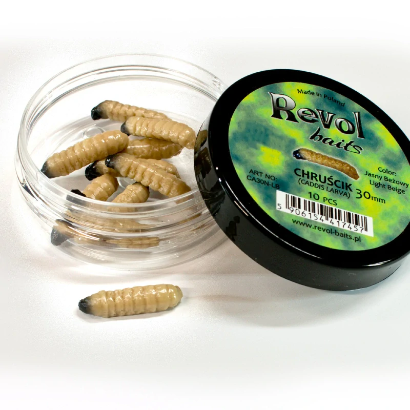 Revol Baits nástraha Caddis Larva 30mm príchuť syr-cesnak, farba svetlo béžová 10ks