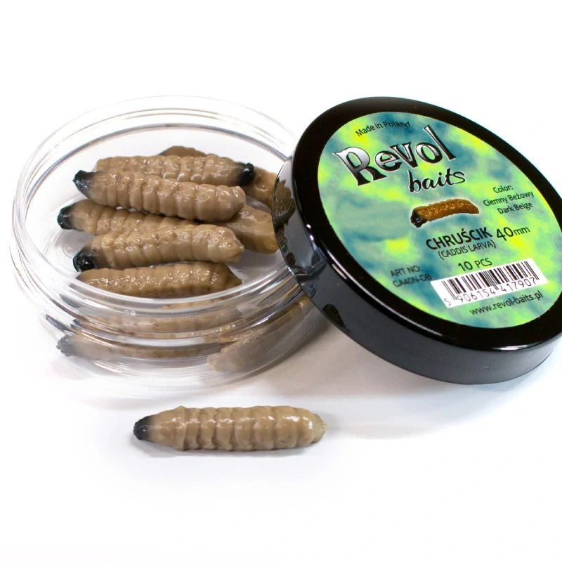 Revol Baits nástraha Caddis Larva 40mm príchuť krevetka, farba tmavo béžová 10ks