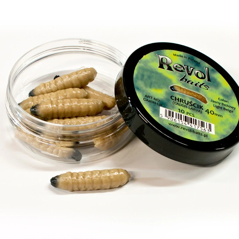 Revol Baits nástraha Caddis Larva 40mm príchuť krevetka, farba svetlo béžová 10ks