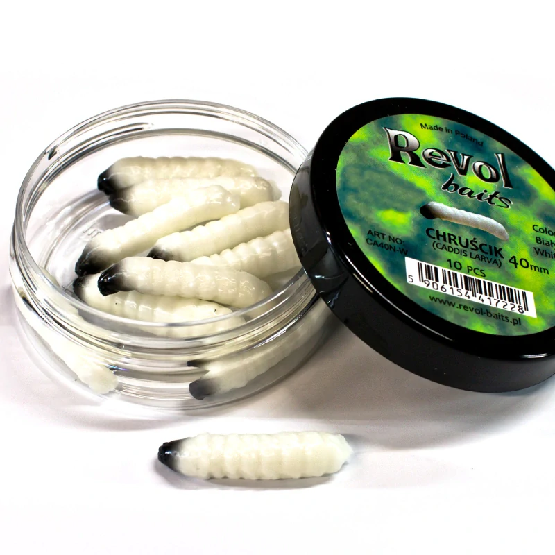 Revol Baits nástraha Caddis Larva 40mm príchuť krevetka, farba biela 10ks