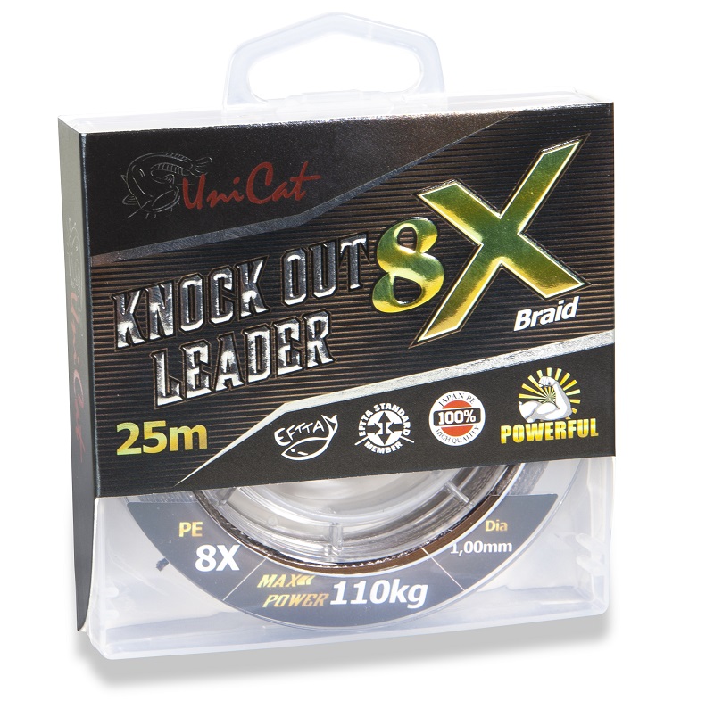 Uni Cat šňůra na návazce Knock Out Leader 8-X, 0,7 mm, 68 kg, 25 m