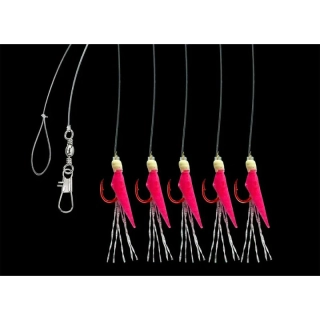 Aquantic návazec Real Skin Leader Rig 5 háčků velikost 14 délka 150cm pink